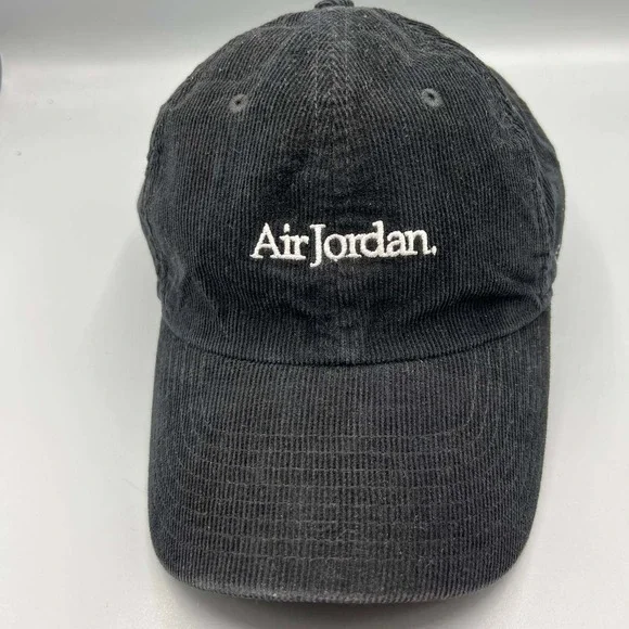 Air Jordan Hat Men Black Corduroy Embroidered Jumpman Strap Back Cap